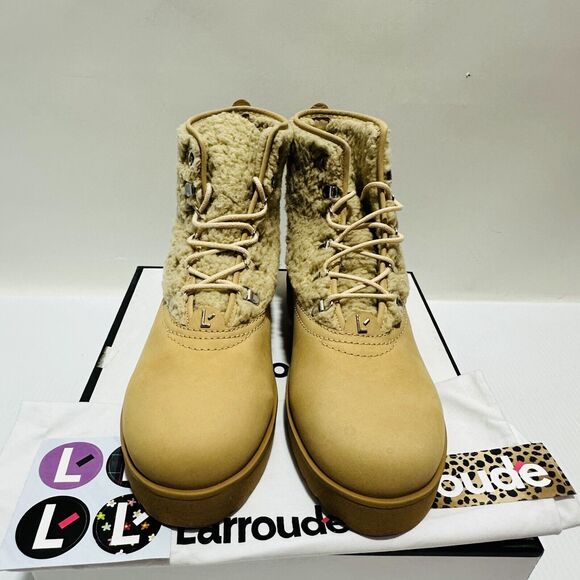 Larroude Vail US 11 Snow Boots Sand Nubuck Leather Faux Fur Waterproof NIB $415 - Picture 5 of 15